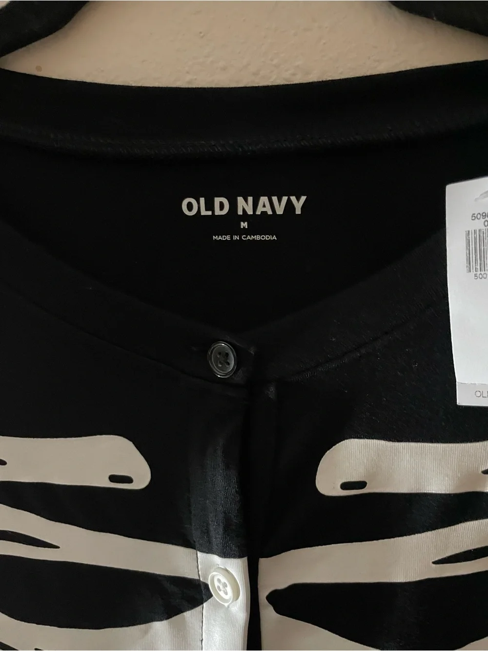 Old Navy Black Skeleton One-Piece Pajama with Red Heart